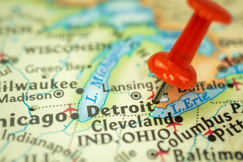 herder Milieuvriendelijk stijfheid Locatie Detroit City in Michigan Map Met Rode Pin Die Naar De Verenigde  Staten Van Amerika Verwijst Stock Foto - Image of aardrijkskunde, netwerk:  222562328