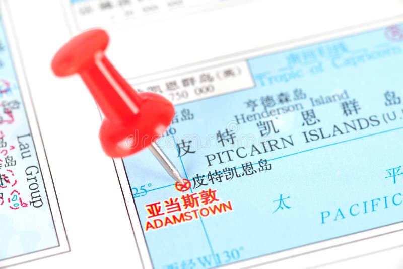 The Location of Adamstown, the Capital of Pitcairn Islands, on the Map Stock Photo Image of