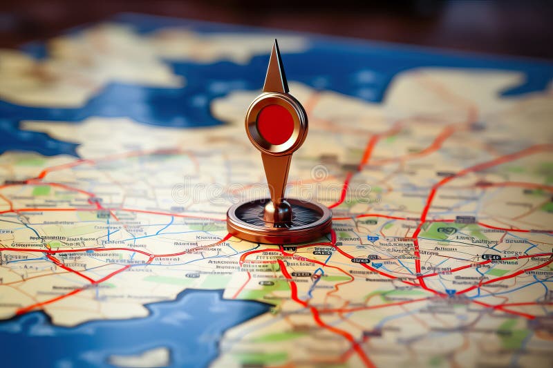 A location icon placed on a map indicating a specific point. Concept of navigation, destination, and geographic location. illustration created by Generative AI. Illustration designation stock images, royalty-free photos and pictures
