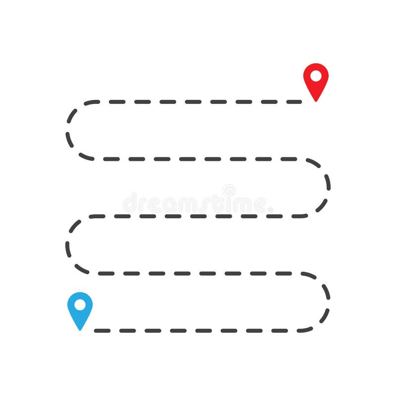 Simple Route Related Vector Line Icons. Map with Route Map. Editable