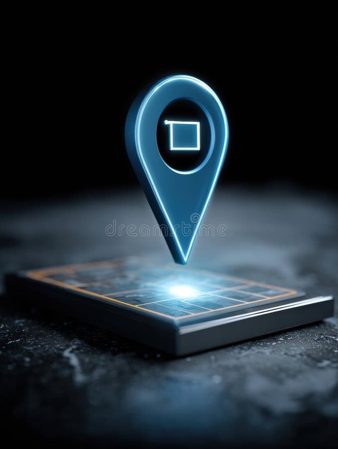 Location Marker Design on Dark Background With Glowing Effects Showcasing Modern Technology Visualization stock photo