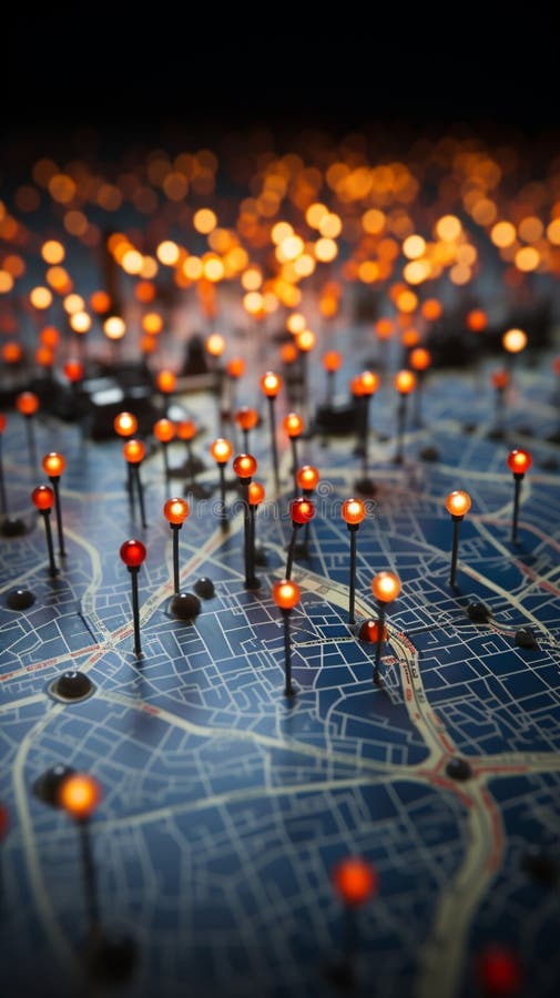 Location marking on a map of Paris with routes, red pins Vertical Mobile Wallpaper