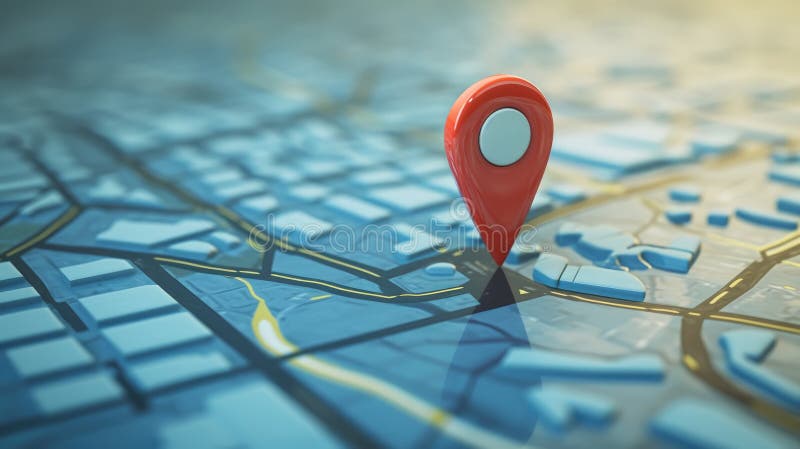 Location marking on paper map, Concept of navigation, Find your way stock illustration