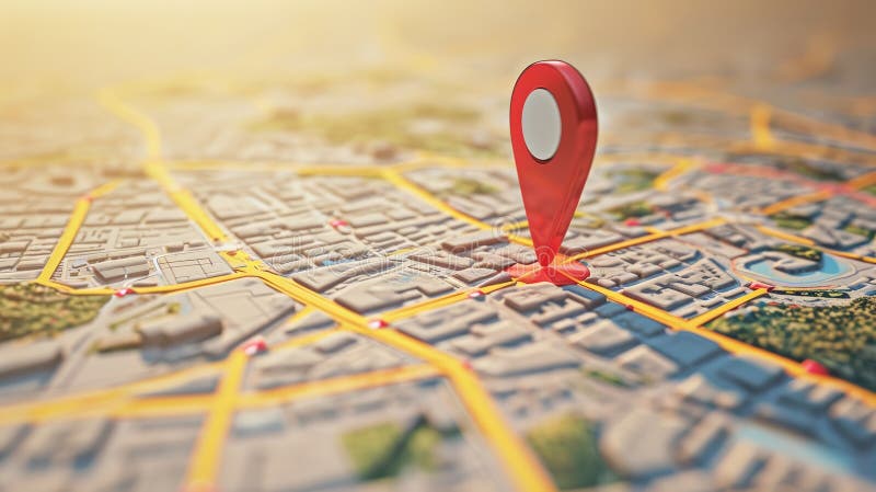 Location marking on paper map, Concept of navigation, Find your way stock illustration