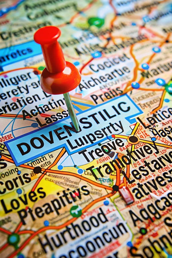 Location marking with a pin on a map stock illustration