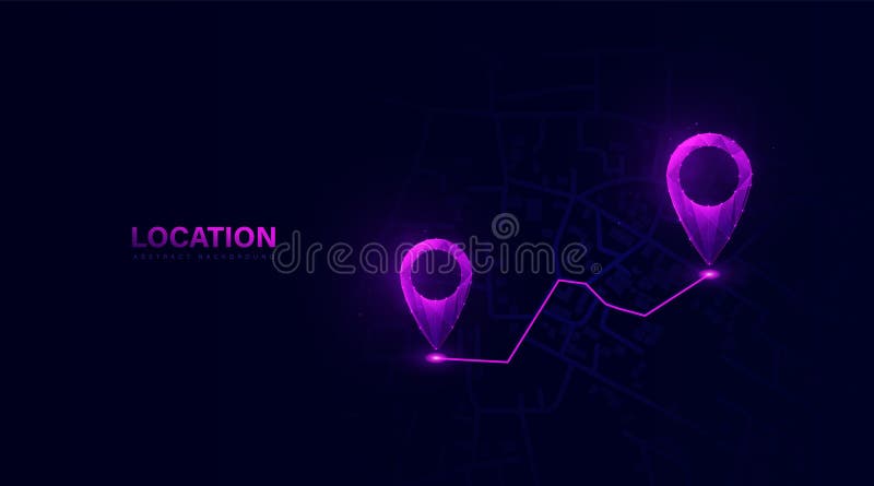 Location marking with a pin on the map. Navigation locator map. GPS. Low polygonal wireframe mesh lines and triangles, point stock illustration