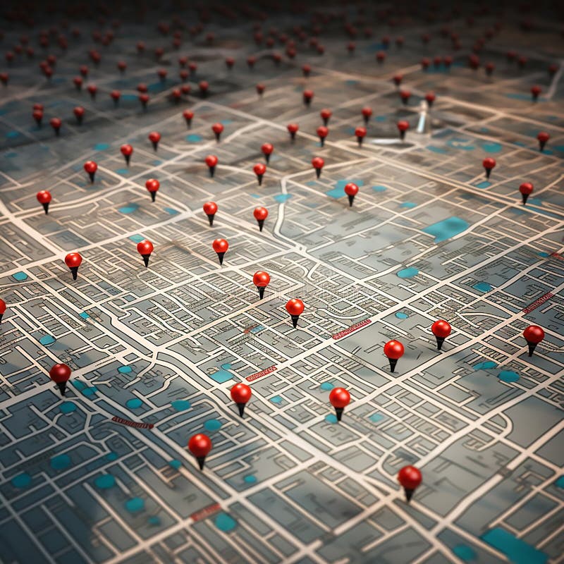 Location marking with a pin on a map with routes vector illustration