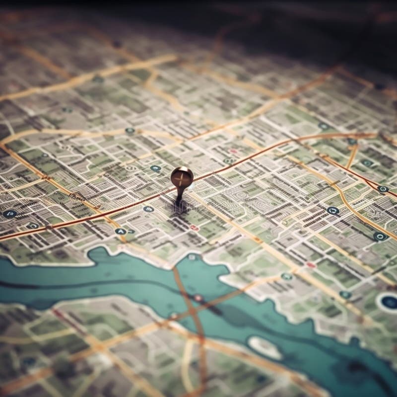 Location marking with a pin on a map with routes vector illustration
