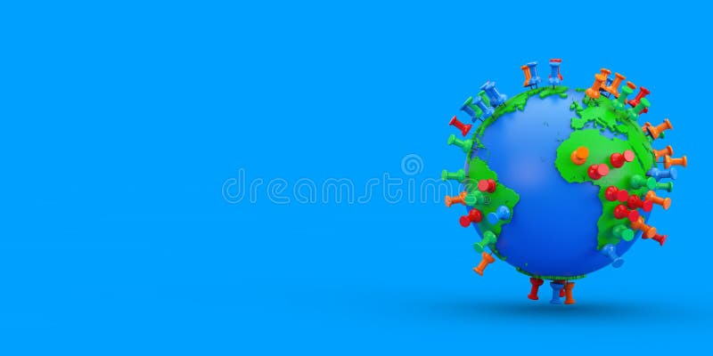 Location Marking Pins on an Earth Globe. 3d Rendering vector illustration