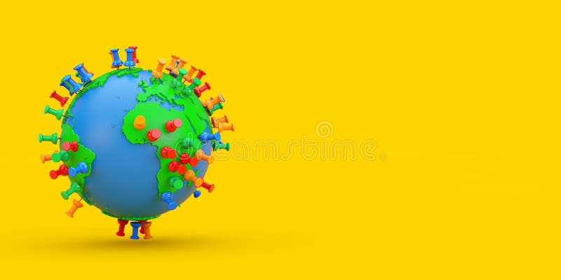Location Marking Pins on an Earth Globe. 3d Rendering stock illustration