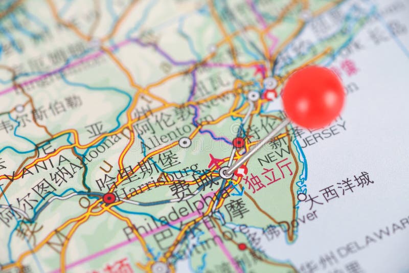 Location Philadelphia City in Pennsylvania, Map with Red Push Pin