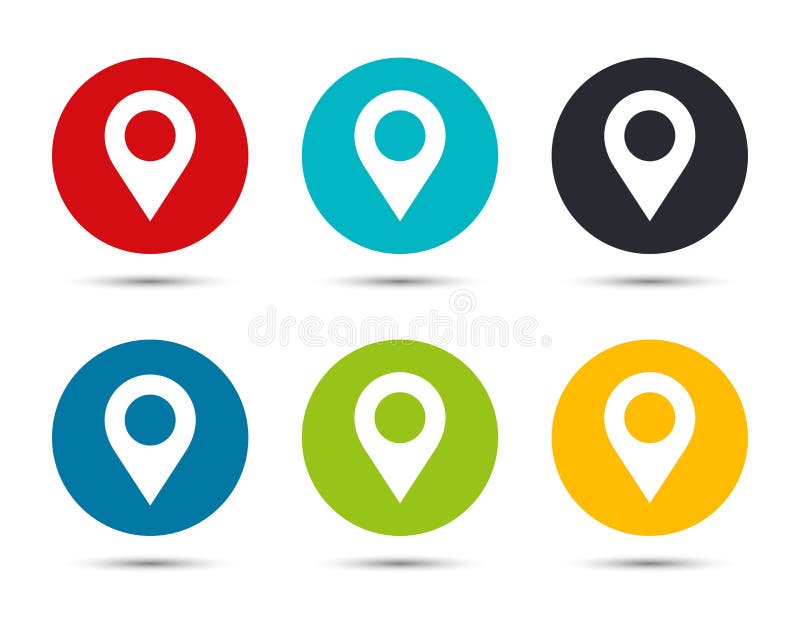 Location pin icon flat round button set illustration design stock illustration