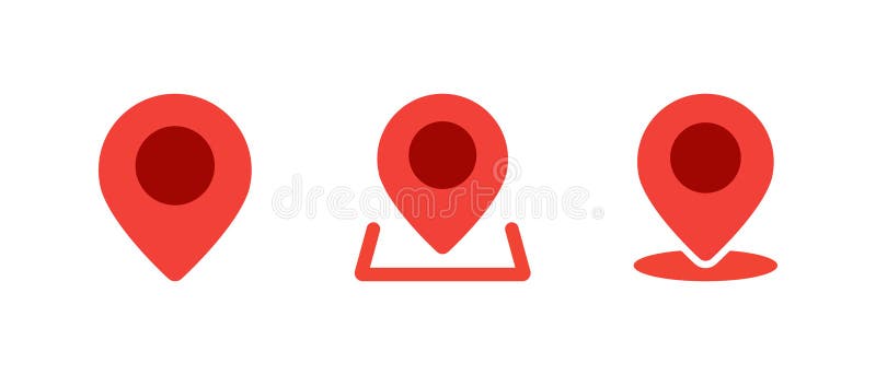 Location pin icon set in flat style. Map marker and navigation symbol vector illustration