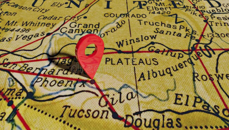 Location Pin Over the City of Phoenix on Map of United States of