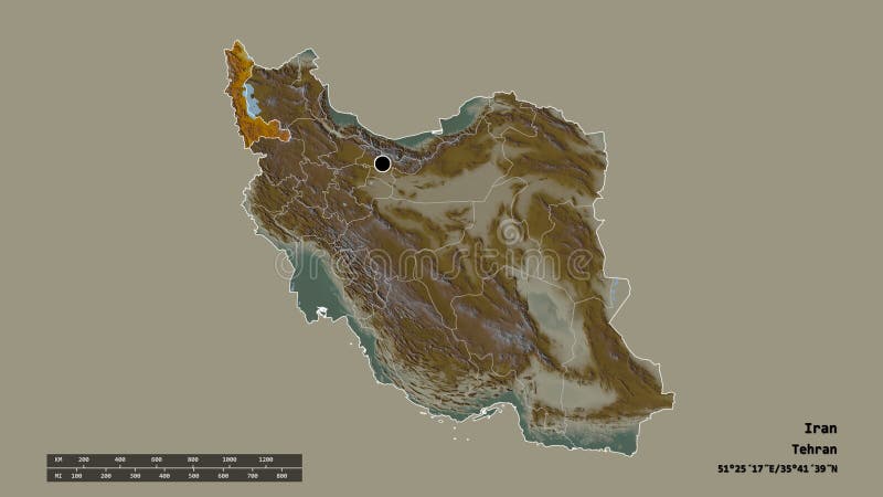 Location of West Azarbaijan, province of Iran,. Relief royalty free illustration