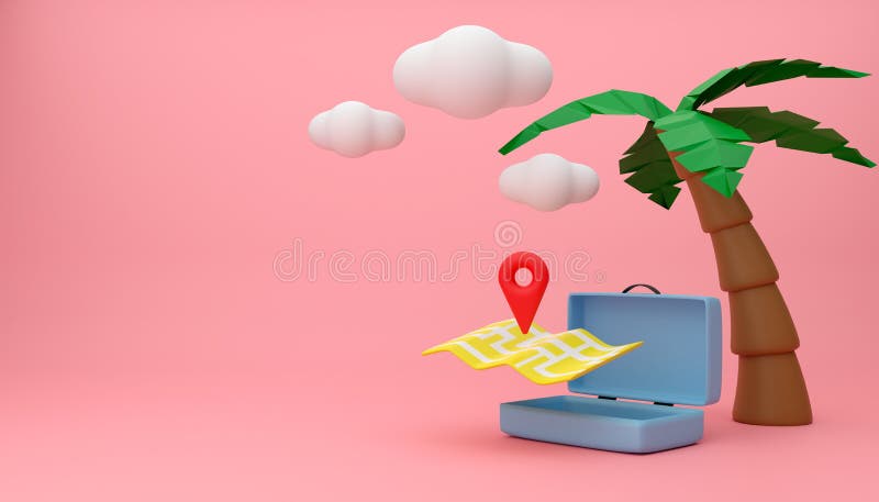 Locație hartă 3d și sac. concepția 3d privind călătoriile în vară 3d cu ilustrații de randare 3d. stock illustration