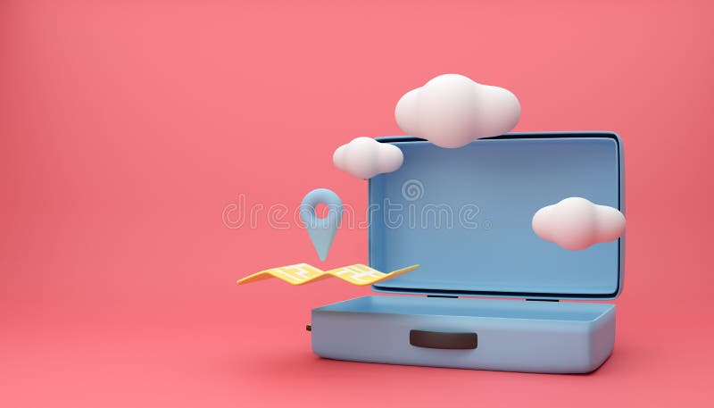 Locație hartă 3d și sac. călătorie 3d concept 3d ilustrații de randare. royalty free illustration