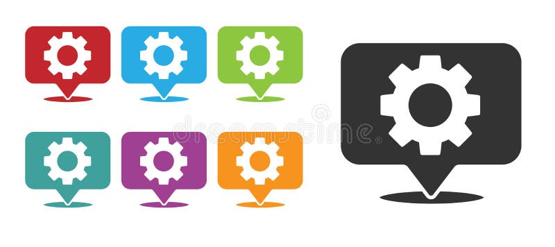 Locație neagră cu pictograma uneltei izolată pe fond alb. setați pictograme colorate. ilustrare vectorială vector illustration