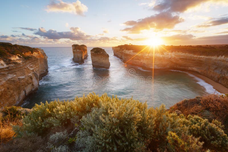 Lock Ard Gorge at sunset, Port Campbell national park, Australia. Lock Ard Gorge at sunset, Port Campbell national park, Australia