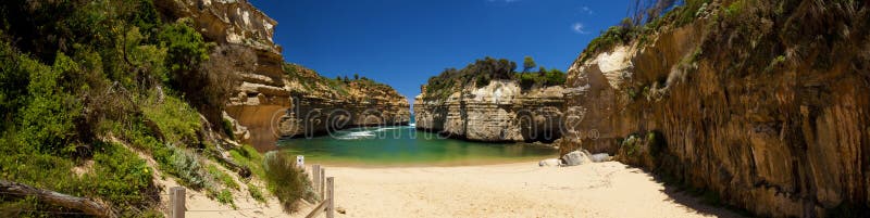 Panoramic taken at Loch Ard Gorge beach on the way to Port Campbell, on the Great Ocean road.