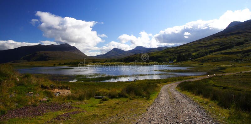 Loch in the highlands and rural path