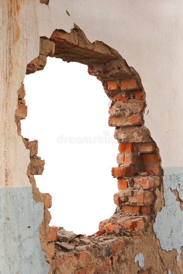 Hole brick wall on white background. Hole brick wall on white background