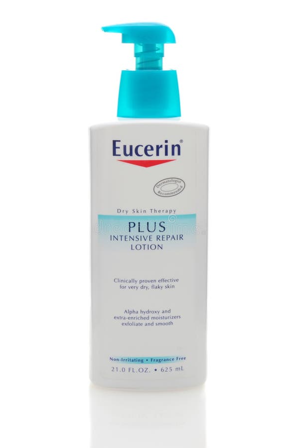 IRVINE, CA, JAN 31, 2011: Single 21oz pump bottle of Eucerin Dry Skin Therapy Lotion on a white background. IRVINE, CA, JAN 31, 2011: Single 21oz pump bottle of Eucerin Dry Skin Therapy Lotion on a white background