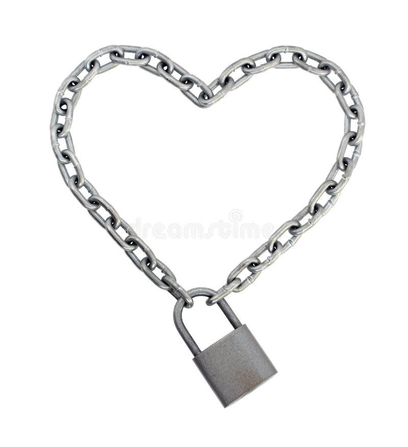 The Lock and Chain in the Form of Heart Stock Photo Image of white