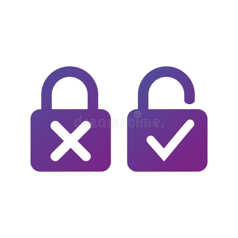 Lock With Cross And Check Mark For Lock Unlock Icon Isolated On White