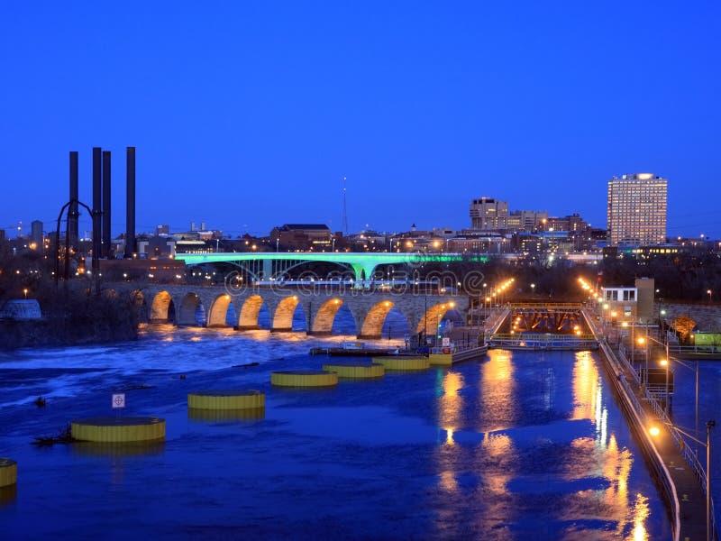 Lock and dam and Stone Arch bridge in Minneapolis