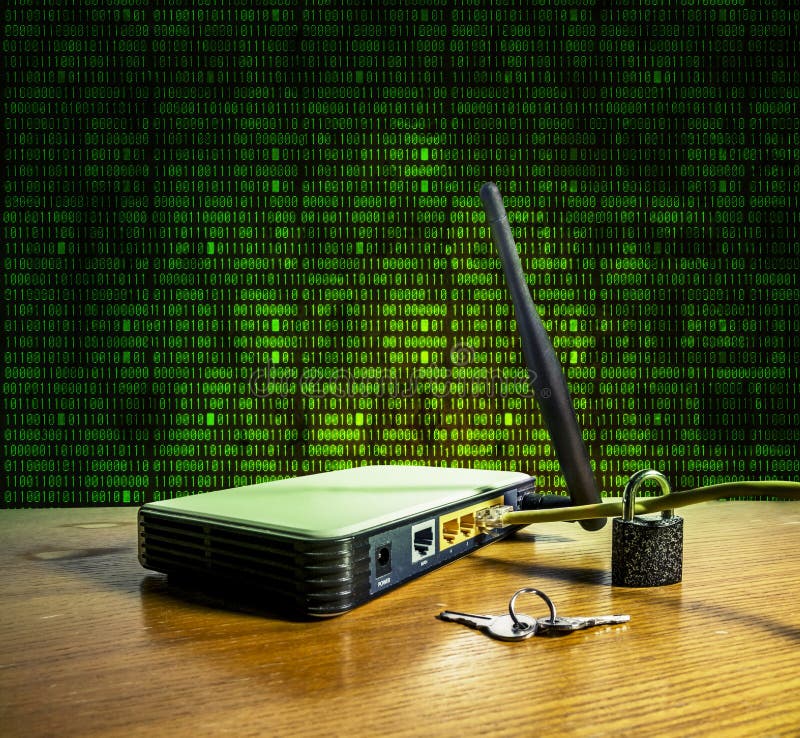 The Lock On The LAN Cable In Wifi Router Stock Photo Image of device