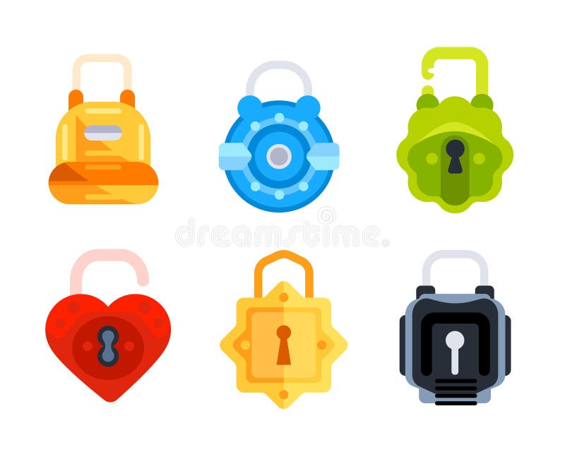Lock set. Padlock lock for safety and security protection. Ancient Hanging Locks. royalty free illustration