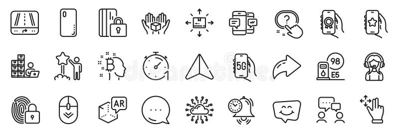 Lock, Support and Augmented reality line icons pack. For web app. App line icons. Vector royalty free illustration