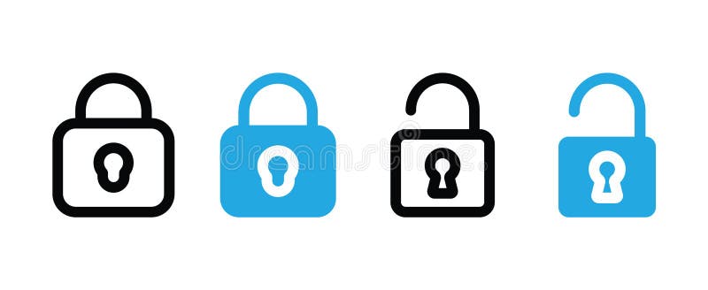 Lock and unlock icon, data protection padlock icons secure cybersecurity stock illustration