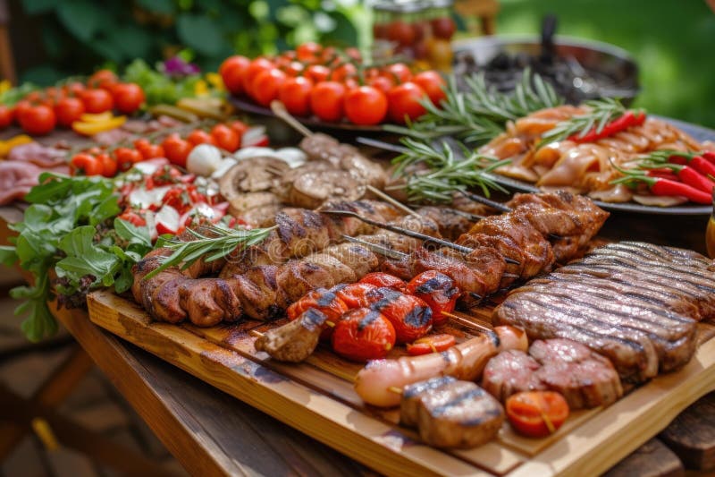 Locka till sig köttgrönsaker från grillbord. generera ai vektor illustrationer