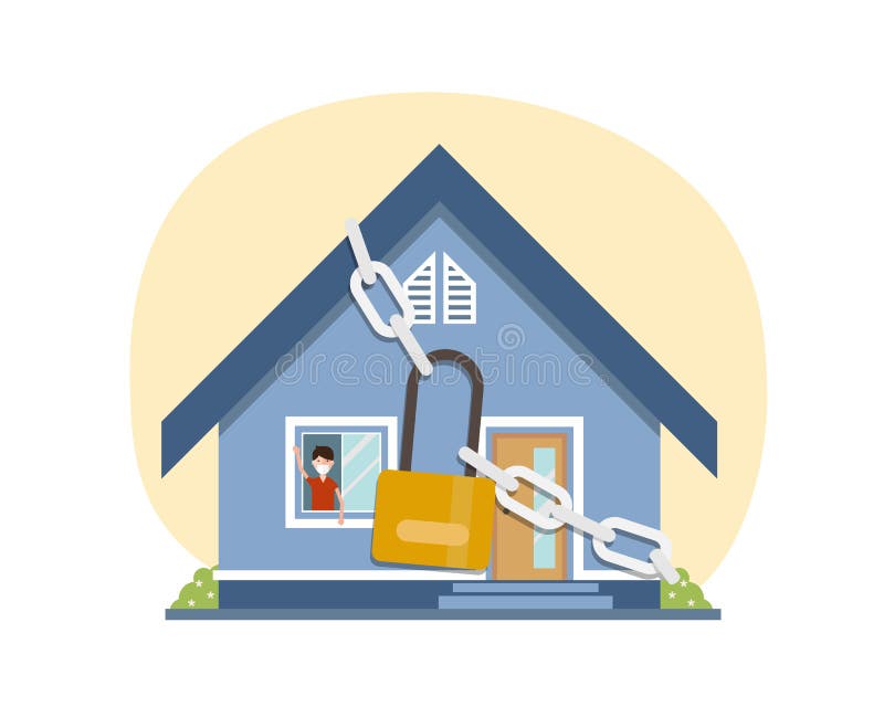 Lockdown or Distancing Concept with Human Wear Mask in a House that Has  Chained and Locked Stock Vector - Illustration of chain, globe: 177338414