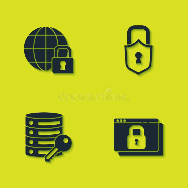 Установить глобальную блокировку, защитите свой сайт с помощью HTTPS, SSL, ключа безопасности сервера и значка замка. Вектор бесплатная иллюстрация