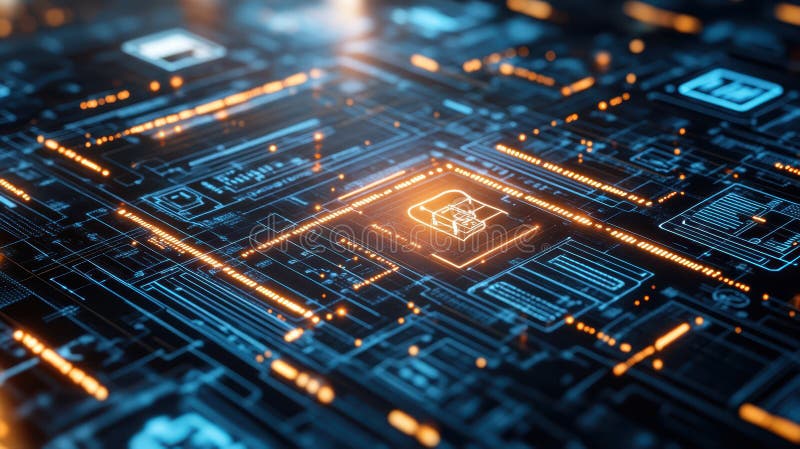 Locked circuit, symbolizing data security, access control, and protection in electronic systems royalty free illustration
