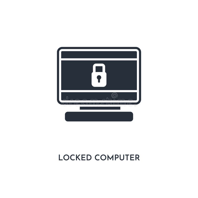 Locked Computer Icon. Simple Element Illustration. Isolated Trendy Filled Locked Computer Icon