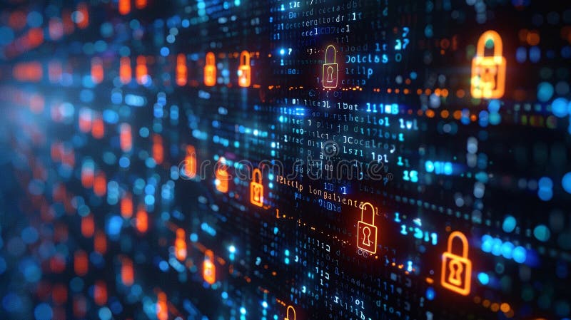 Locked data files display padlock symbols. Digital interface, secure, and encrypted data. AI Generated.