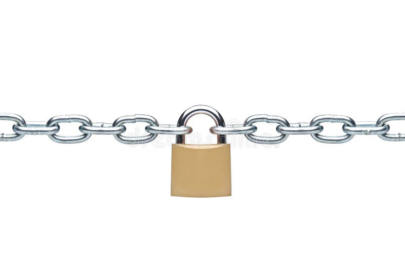 Locked padlock with silver chains stock image Locked padlock with silver chains stock image