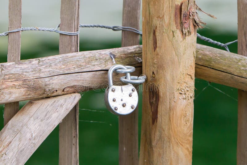 Locked wooden fence stock image