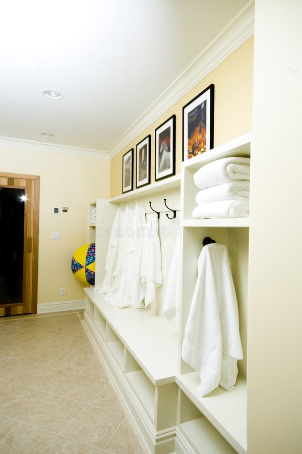 Locker Room with Bathrobes Towels Stock Photo Image of club