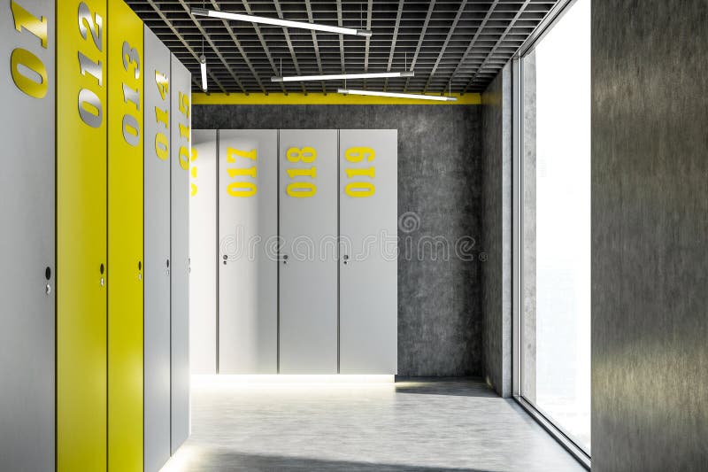 Gray and yellow locker room interior stock illustration Gray and yellow locker room interior stock illustration