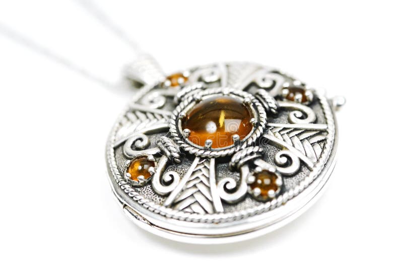 Celtic silver locket with amber. Celtic silver locket with amber