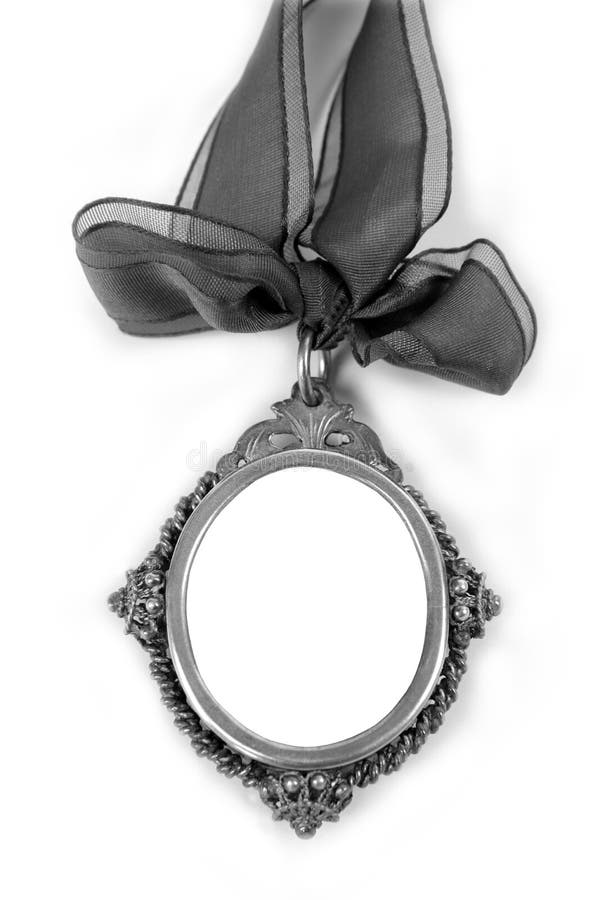 Cameo silver locket with tape loop copyspace isolated on white. Cameo silver locket with tape loop copyspace isolated on white