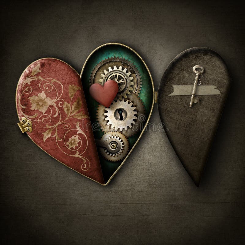 Locket сердца Steampunk на предпосылке grunge иллюстрация вектора Locket сердца Steampunk на предпосылке grunge иллюстрация вектора
