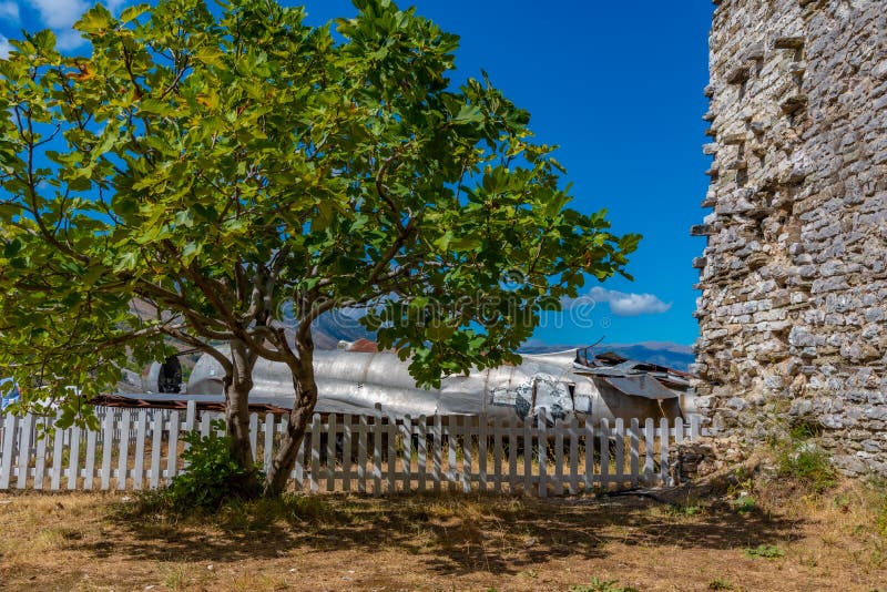 Lockheed T-33 jet fighter displayed at Gjirokaster castle in Albania