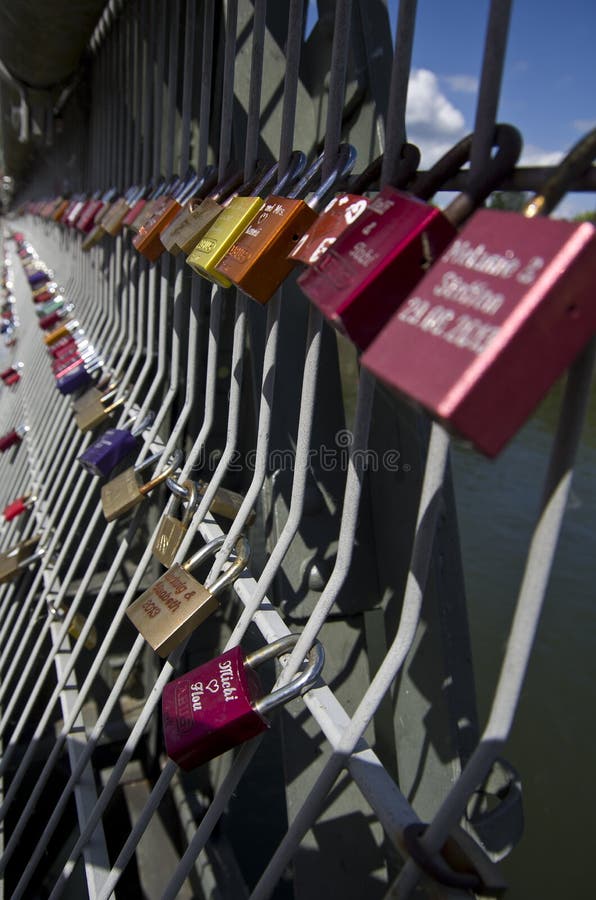 Locks on bridge editorial stock photo. Image of names 42719368