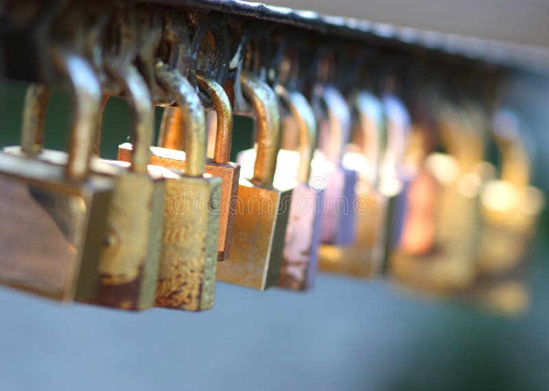 Locks on a bridge railing stock photo. Image of sedar 36394592
